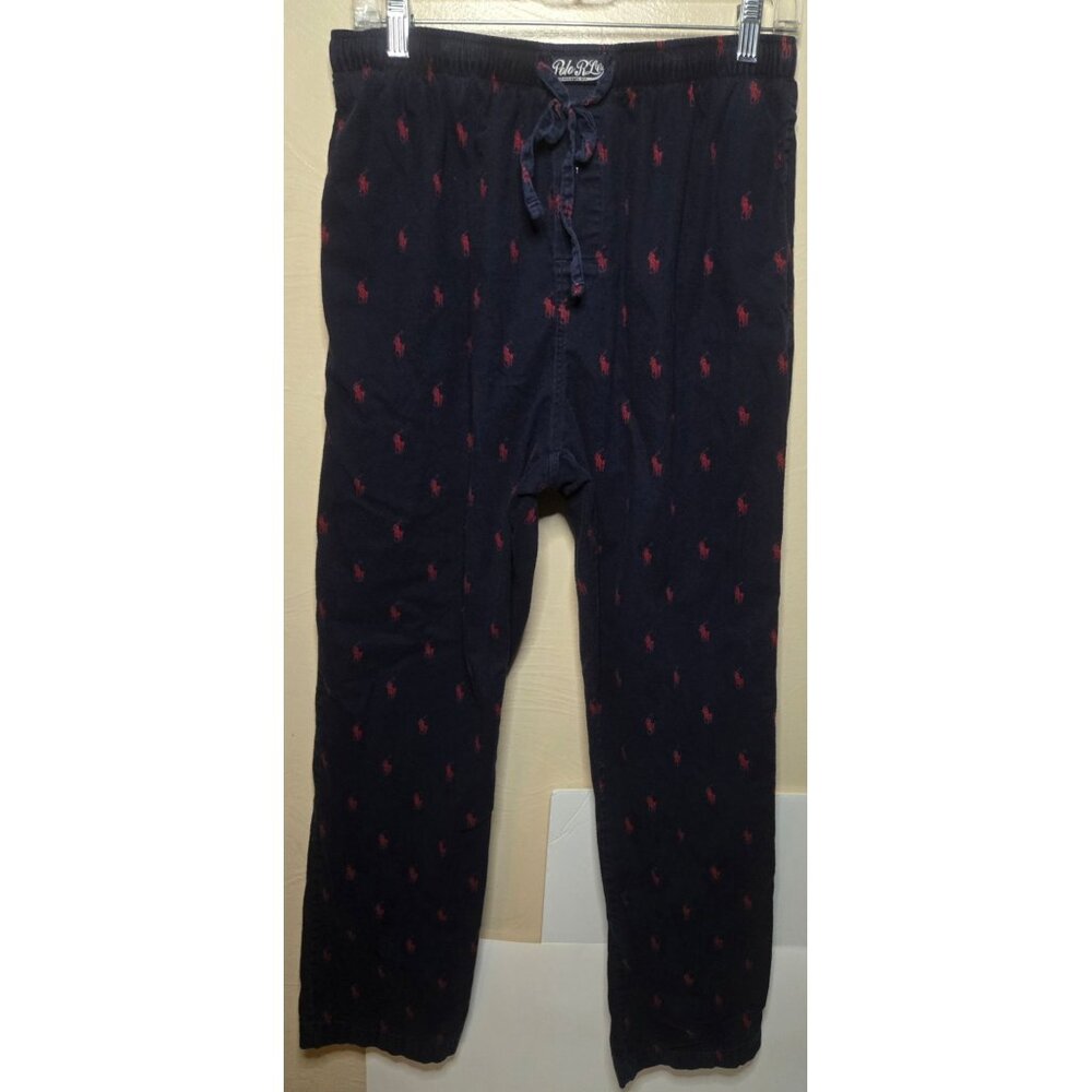 Ralph Lauren Navy And Red Cotton All-Over Print Logo Lounge Sleep Pants Sz Med